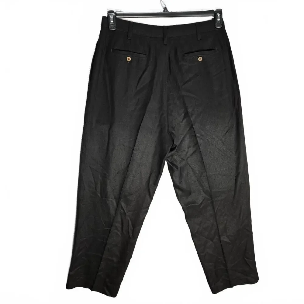 Tommy Bahama 100% Silk Pleated Dress Pants Men's 36 Black Luxury Relaxed Chino